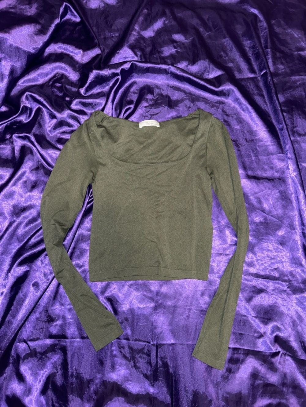 Altar’d State Olive Square-Neck Long Sleeve Crop Top